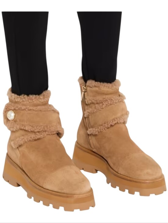 Jimmy Choo Shoes - Jimmy Choo Meena Flat Shearling Zip Ankle Boots Womens US12 EU42 Toffee New